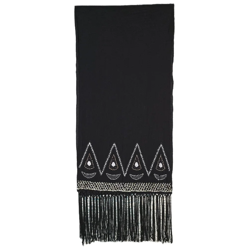 Black Beaded‎ Fringe Scarf Shawl Wrap Evening Party Special Occasion (V)